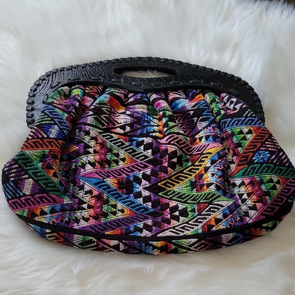 Purple and Black Clutch with Structured Design and Sparkly Finish